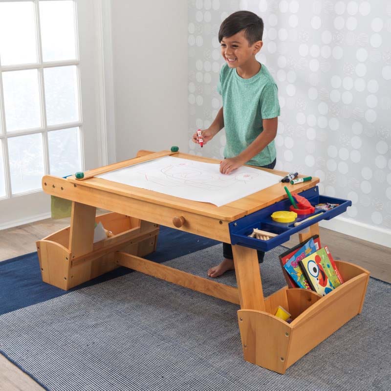 Kids Art Activity Table with Drying Rack and Storage
