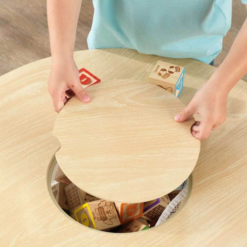 Kids Table and Chair Set with Storage and Two Chairs - Natural / White