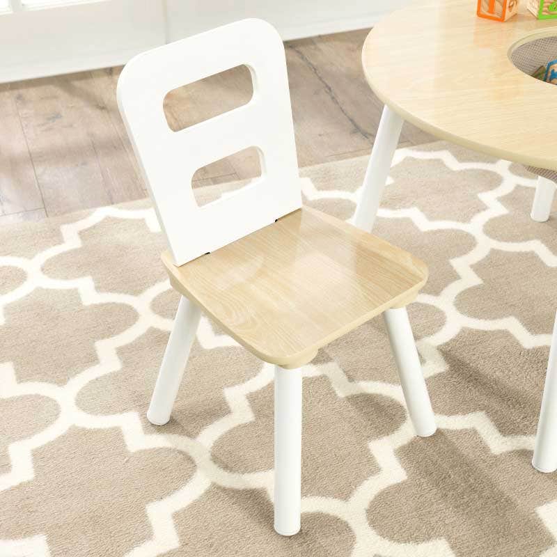 Kids Table and Chair Set with Storage and Two Chairs - Natural / White