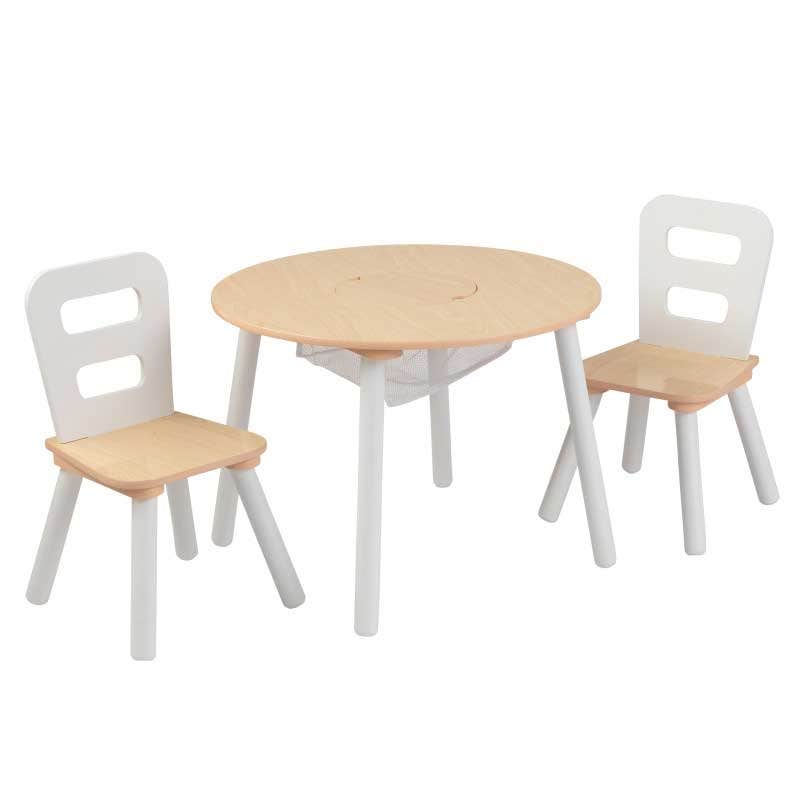 Kids Table and Chair Set with Storage and Two Chairs - Natural / White