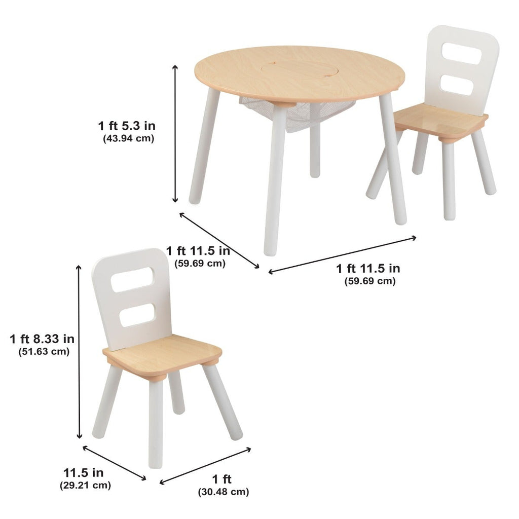 Kids Table and Chair Set with Storage and Two Chairs - Natural / White