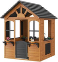 Wooden Outdoor Playhouse with Play Kitchen - Brown