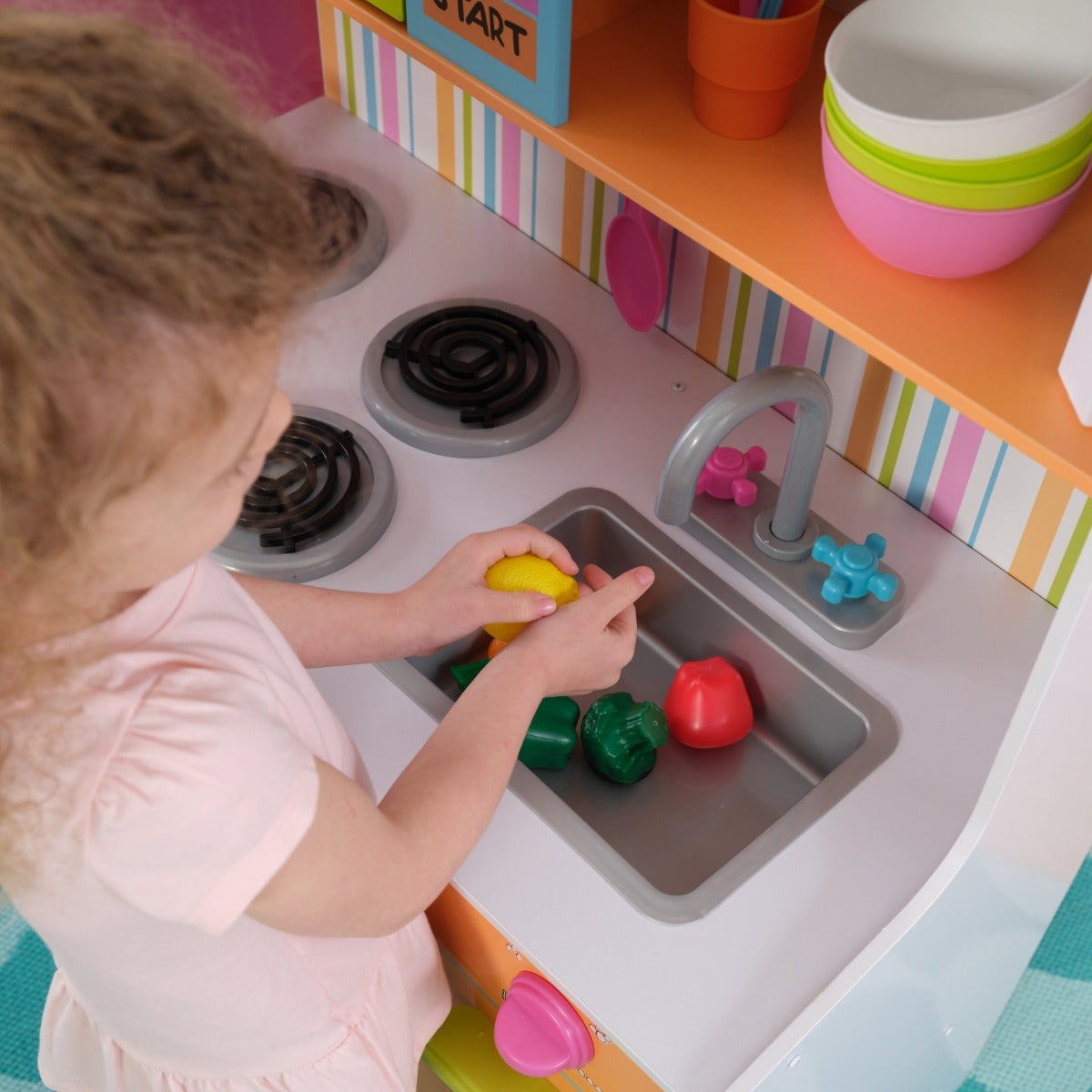 Kids Pretend Play Kitchen with Storage and Play Food