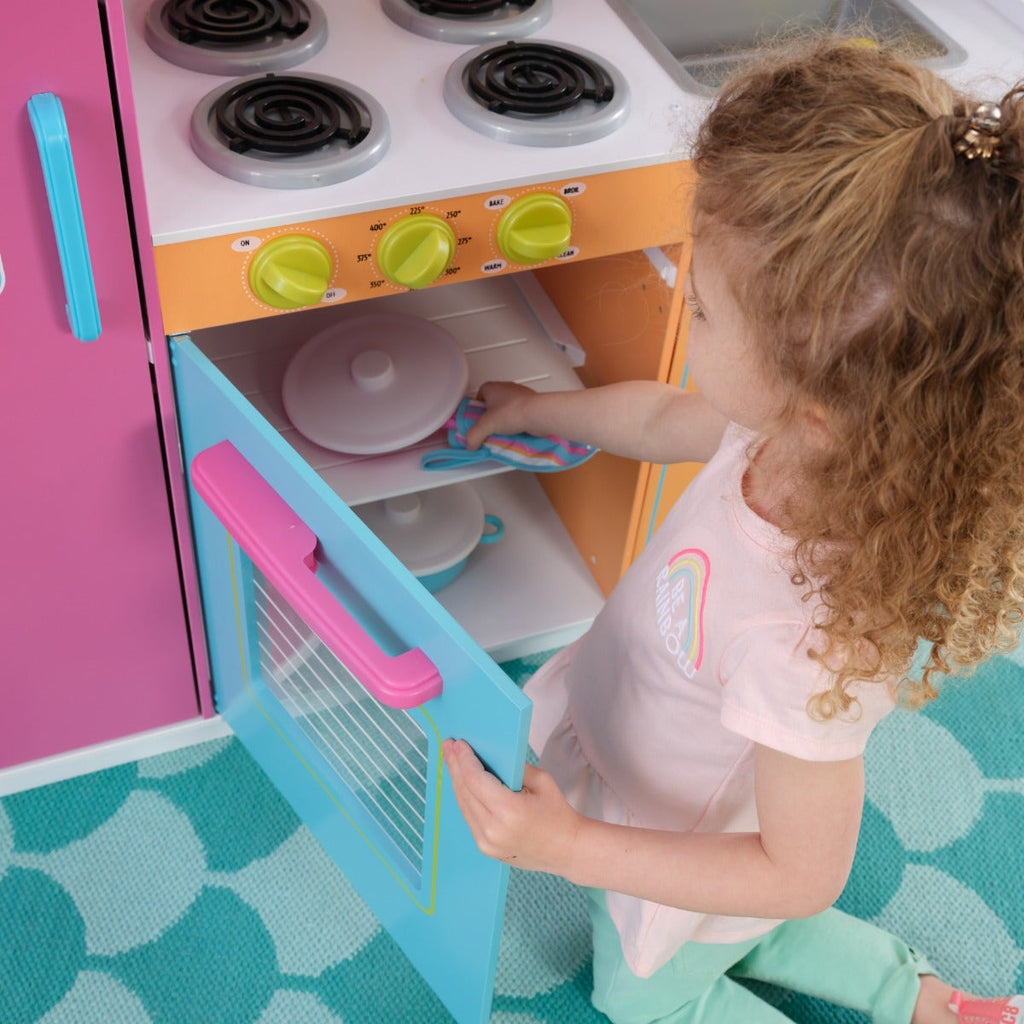 Kids Pretend Play Kitchen with Storage and Play Food