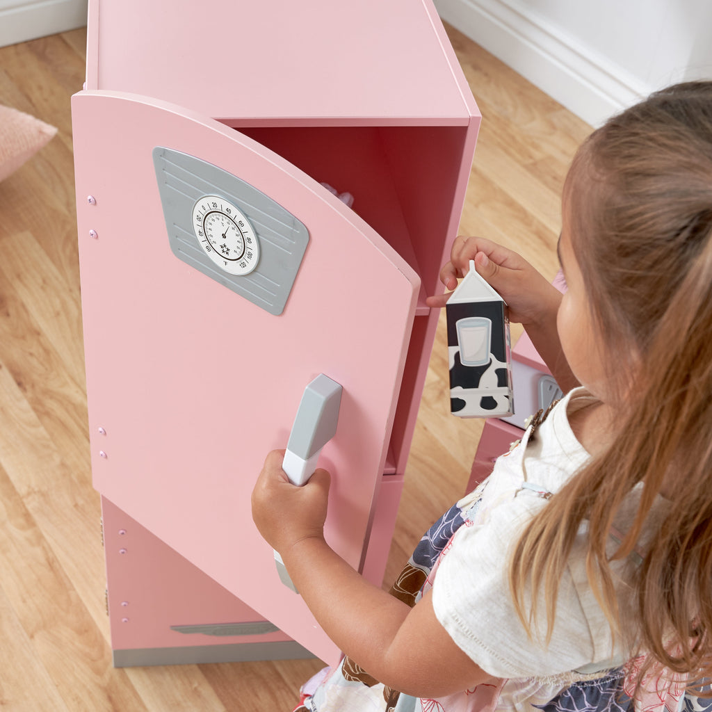 Kids Pretend Play Kitchen with Storage and Toy Refrigerator - Pink