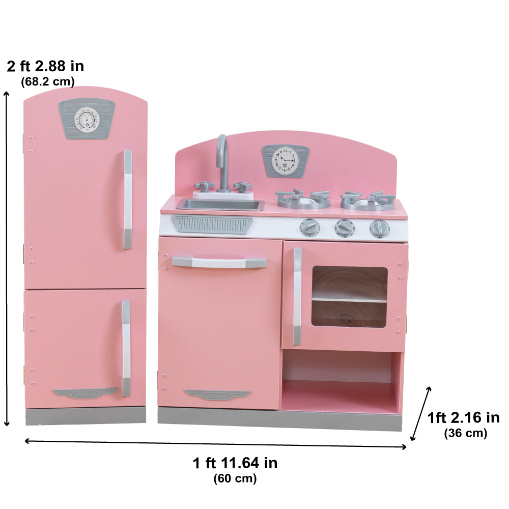 Kids Pretend Play Kitchen with Storage and Toy Refrigerator - Pink