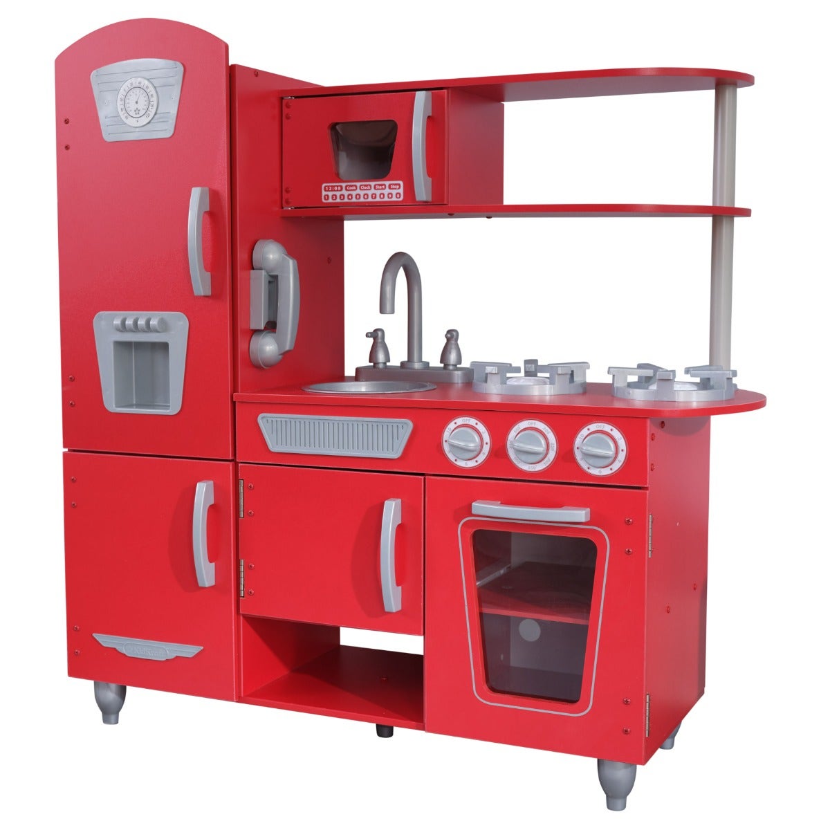 Kids Pretend Play Kitchen with Storage and Toy Ice Maker - Red