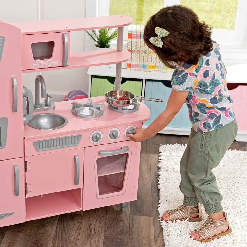 Kids Pretend Play Kitchen with Storage and Toy Ice Maker - Pink