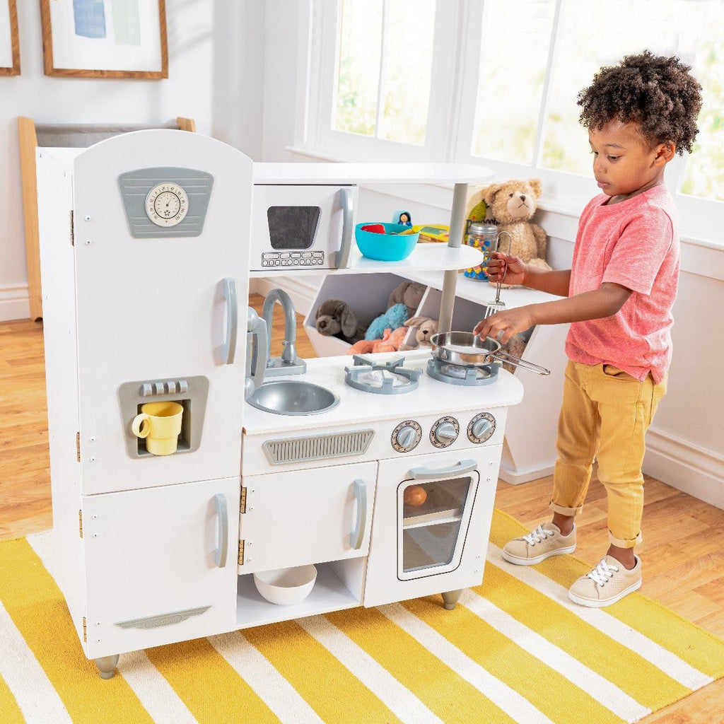 Kids Pretend Play Kitchen with Storage - White