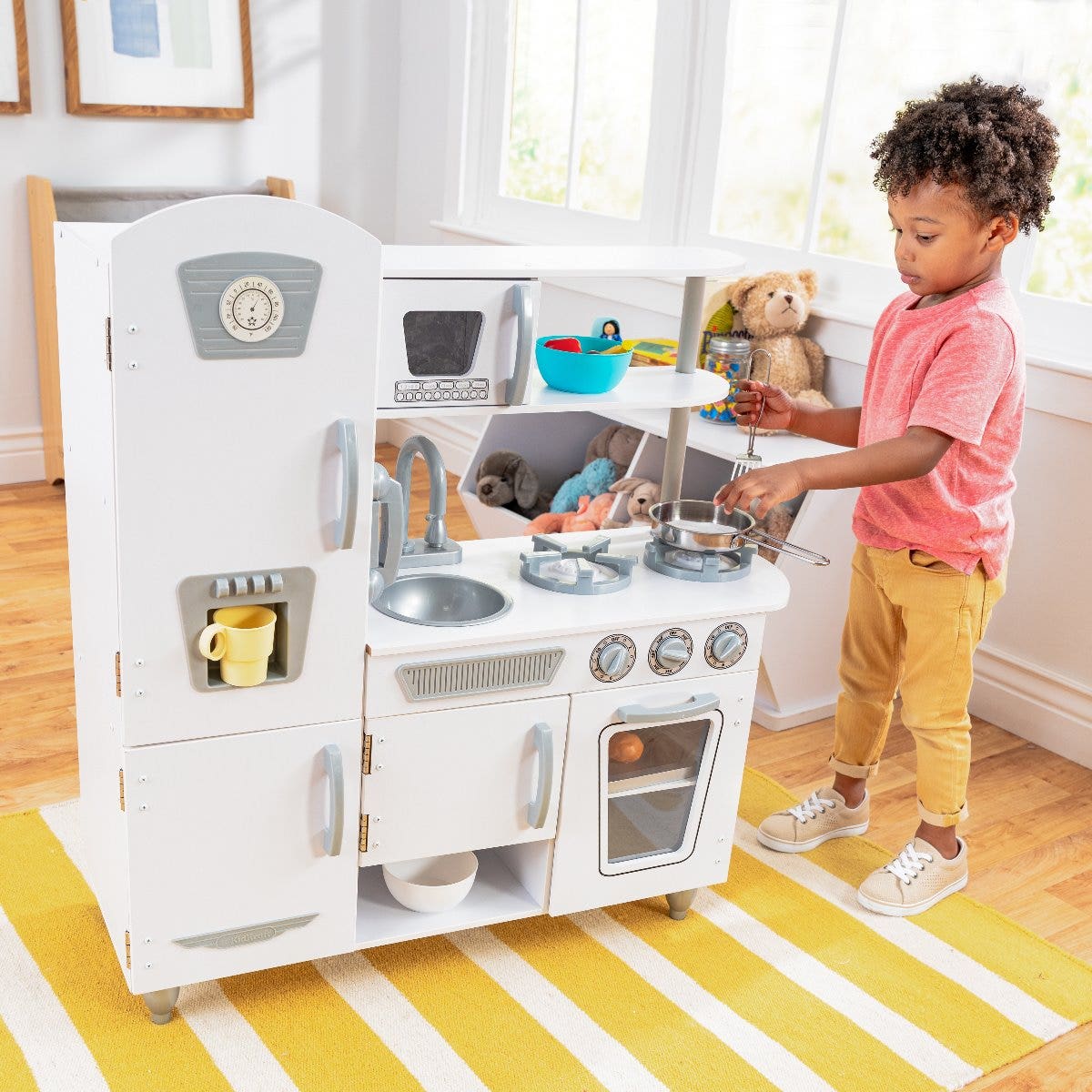 Kids Pretend Play Kitchen with Storage - White