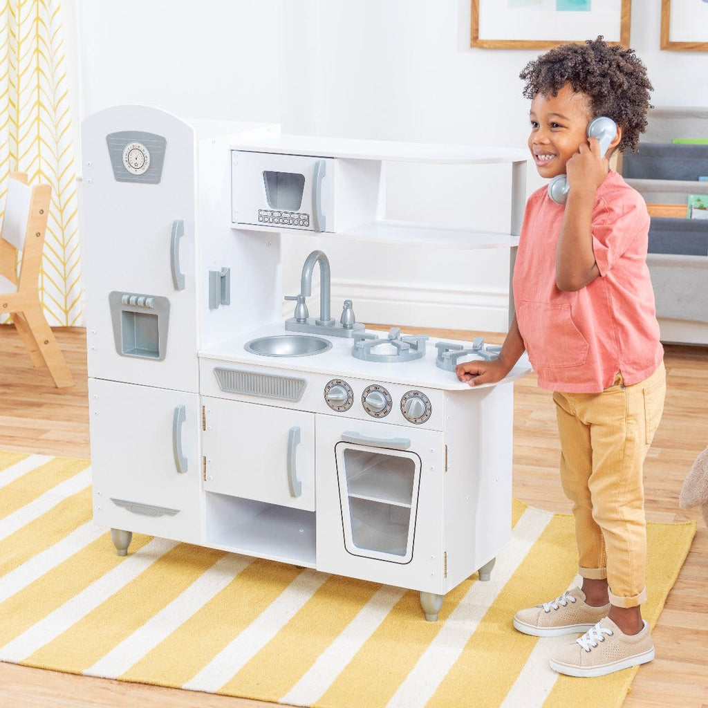 Kids Pretend Play Kitchen with Storage - White