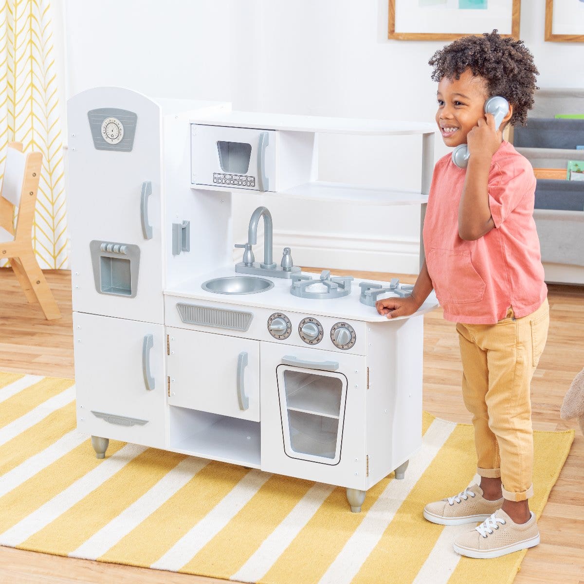 Kids Pretend Play Kitchen with Storage - White