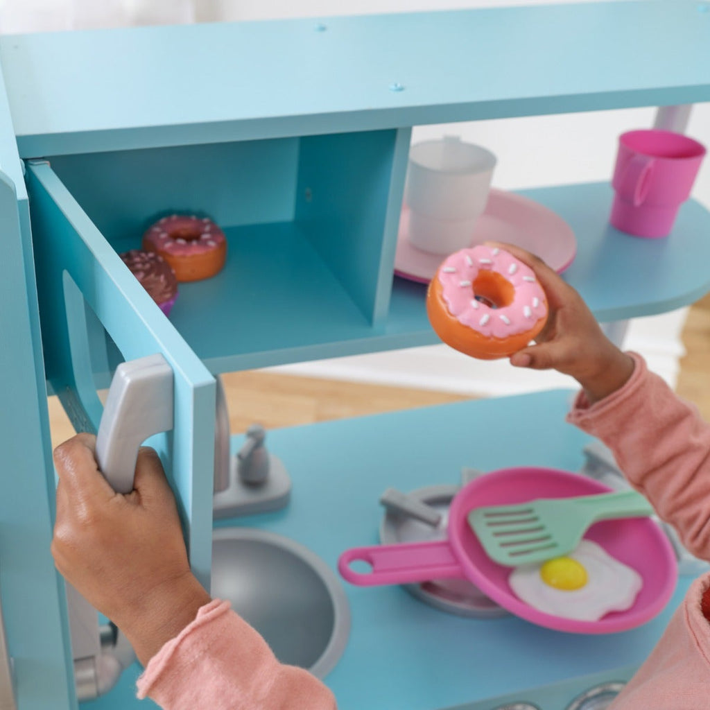 Kids Pretend Play Kitchen with Storage - Blue
