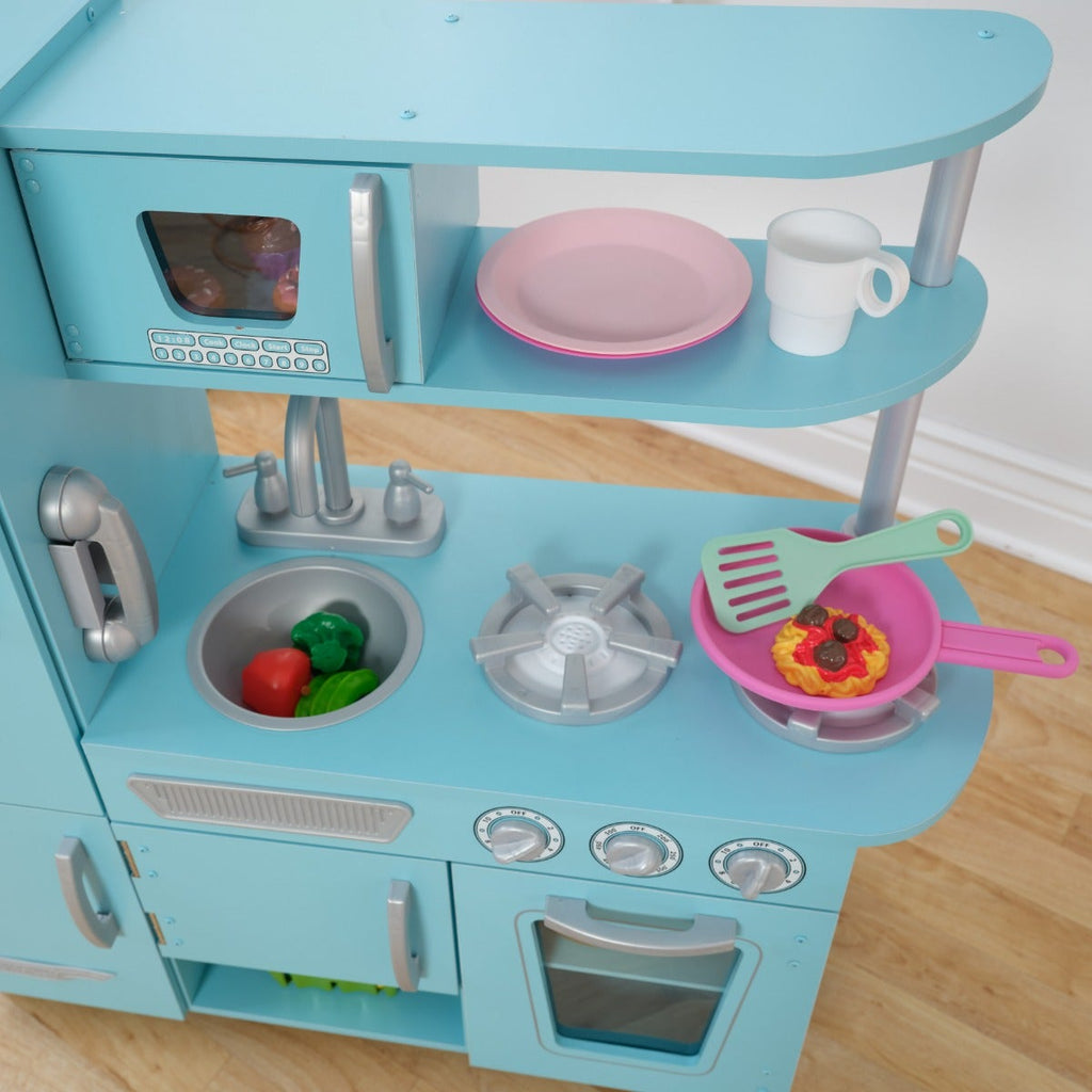 Kids Pretend Play Kitchen with Storage - Blue