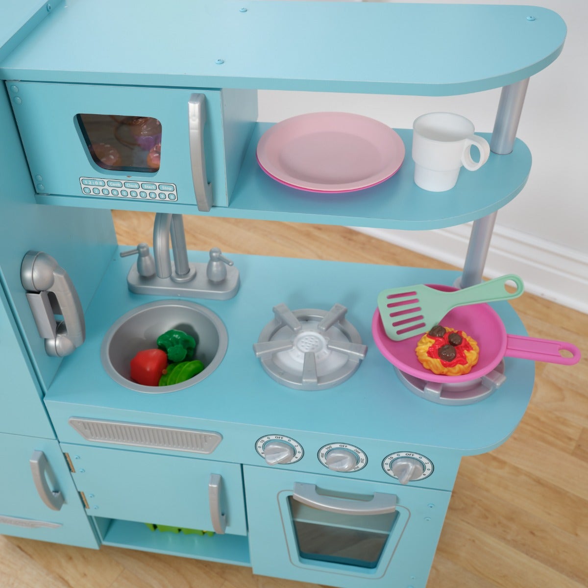 Kids Pretend Play Kitchen with Storage - Blue