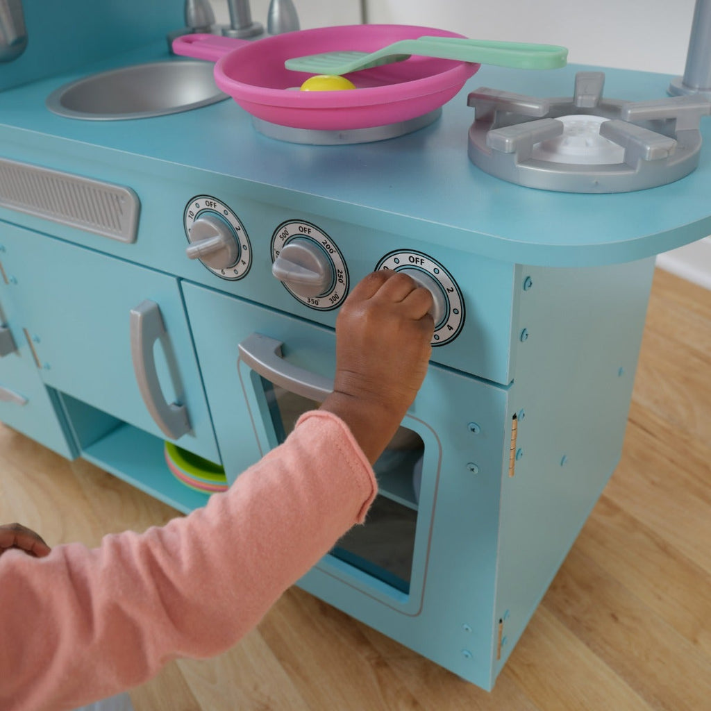 Kids Pretend Play Kitchen with Storage - Blue