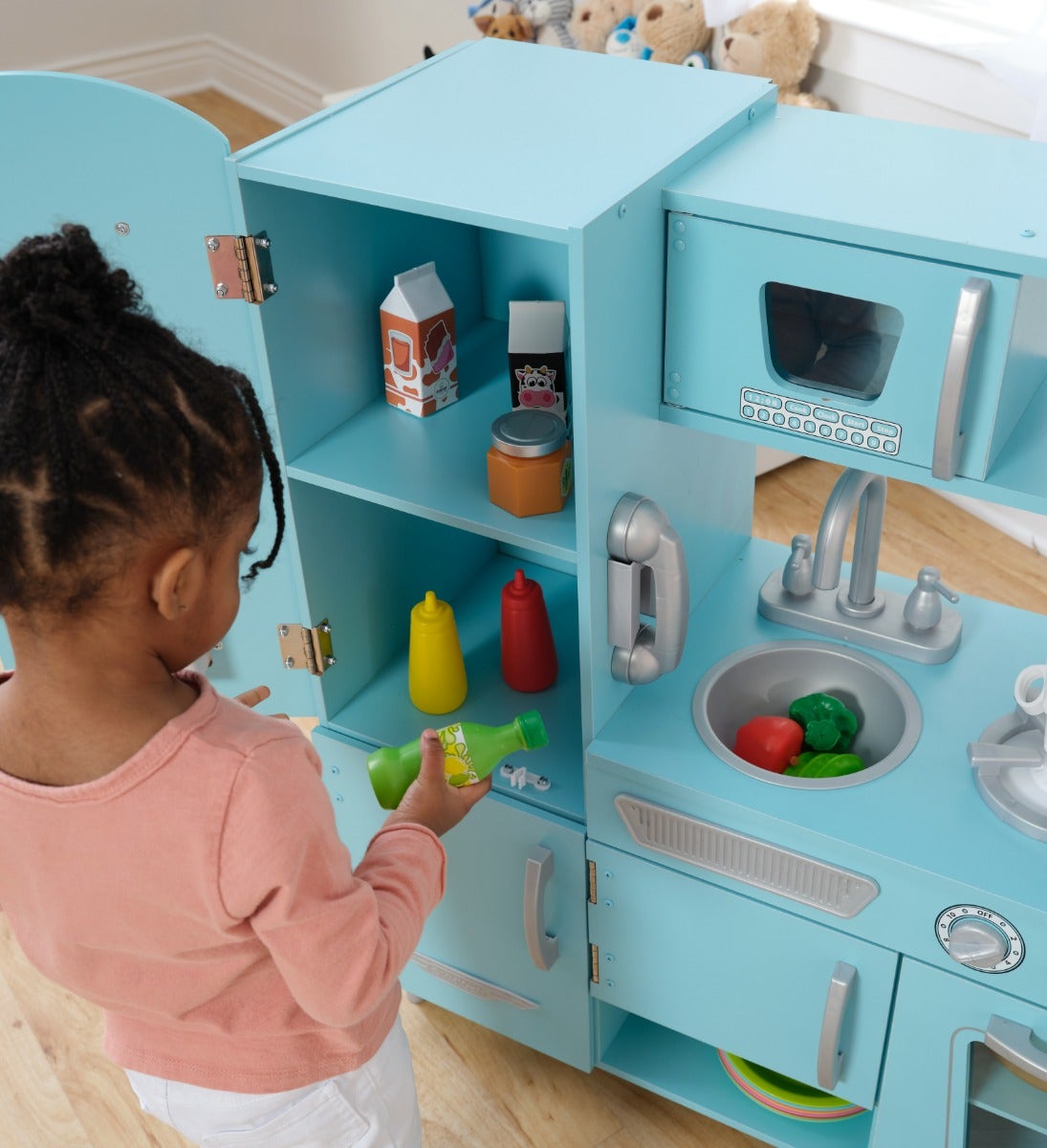 Kids Pretend Play Kitchen with Storage - Blue
