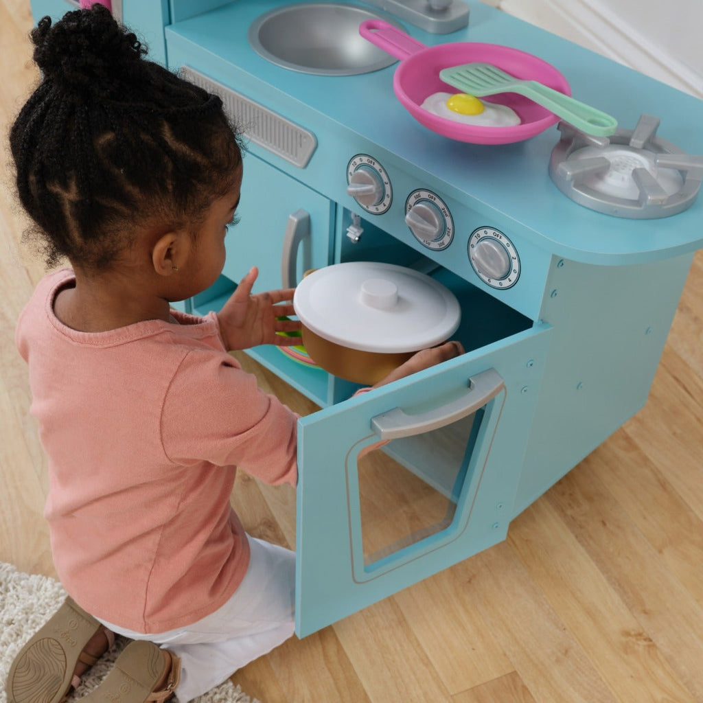 Kids Pretend Play Kitchen with Storage - Blue