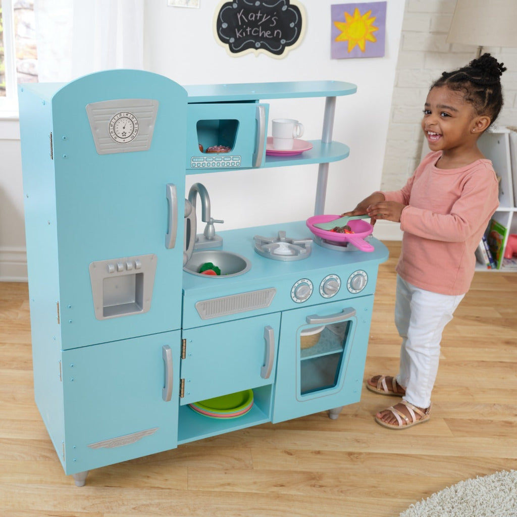 Kids Pretend Play Kitchen with Storage - Blue