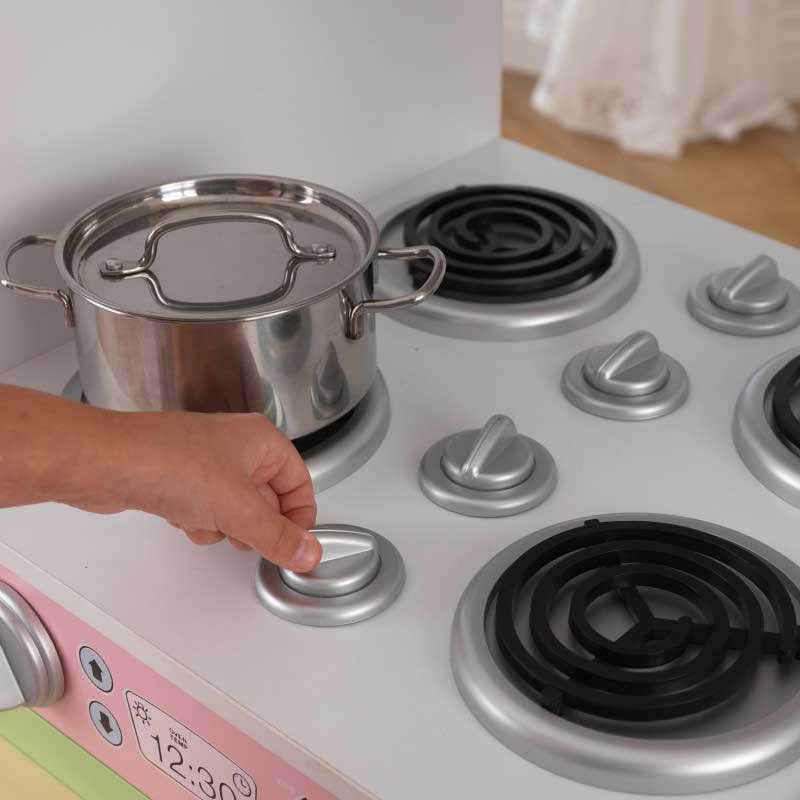 Kids Pretend Play Kitchen with Chalkboard and Toy Refrigerator - Pastel