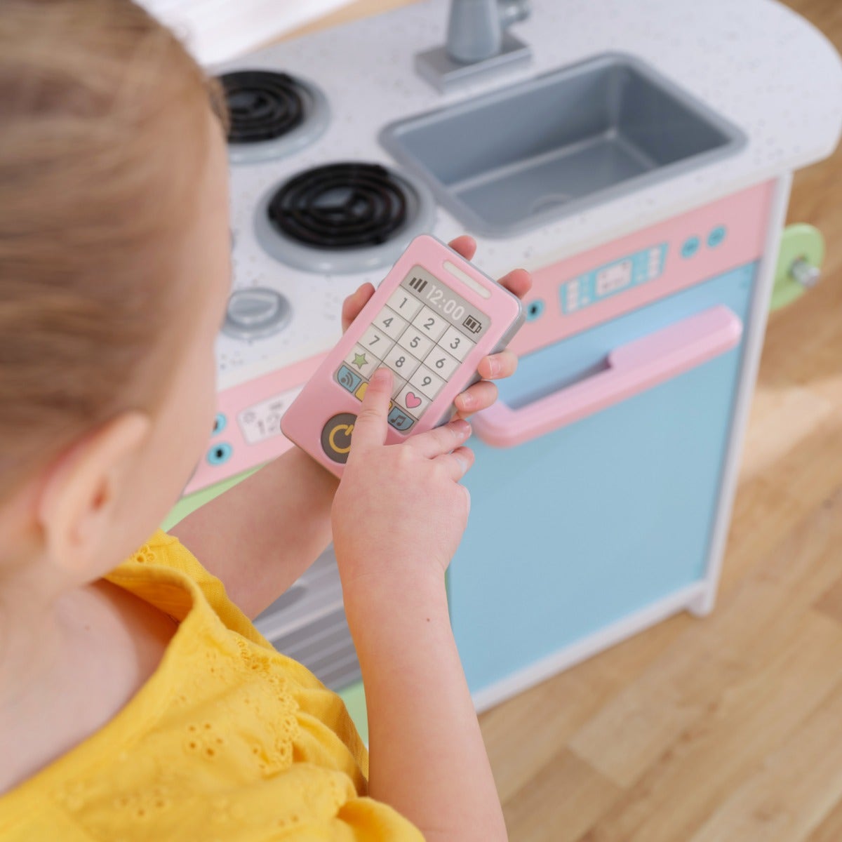 Kids Pretend Play Kitchen with Chalkboard and Toy Refrigerator - Pastel