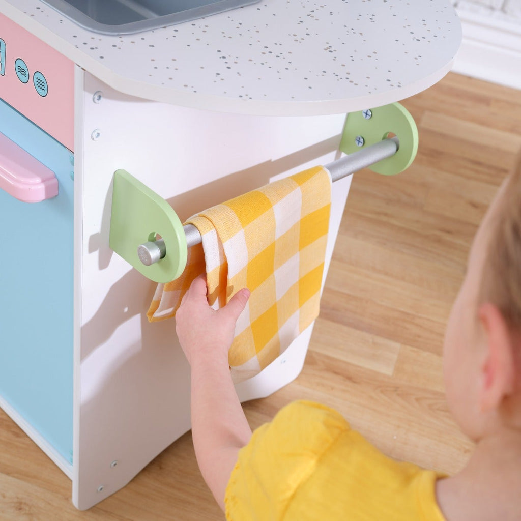 Kids Pretend Play Kitchen with Chalkboard and Toy Refrigerator - Pastel
