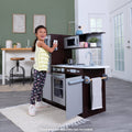 Kids Pretend Play Kitchen with Chalkboard and Toy Refrigerator - Espresso