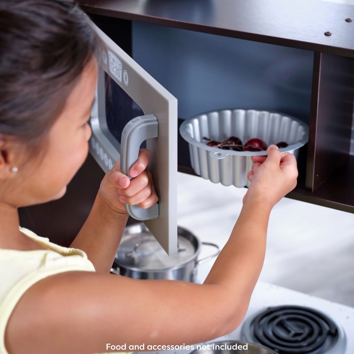 Kids Pretend Play Kitchen with Chalkboard and Toy Refrigerator - Espresso