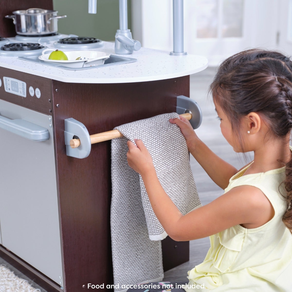 Kids Pretend Play Kitchen with Chalkboard and Toy Refrigerator - Espresso
