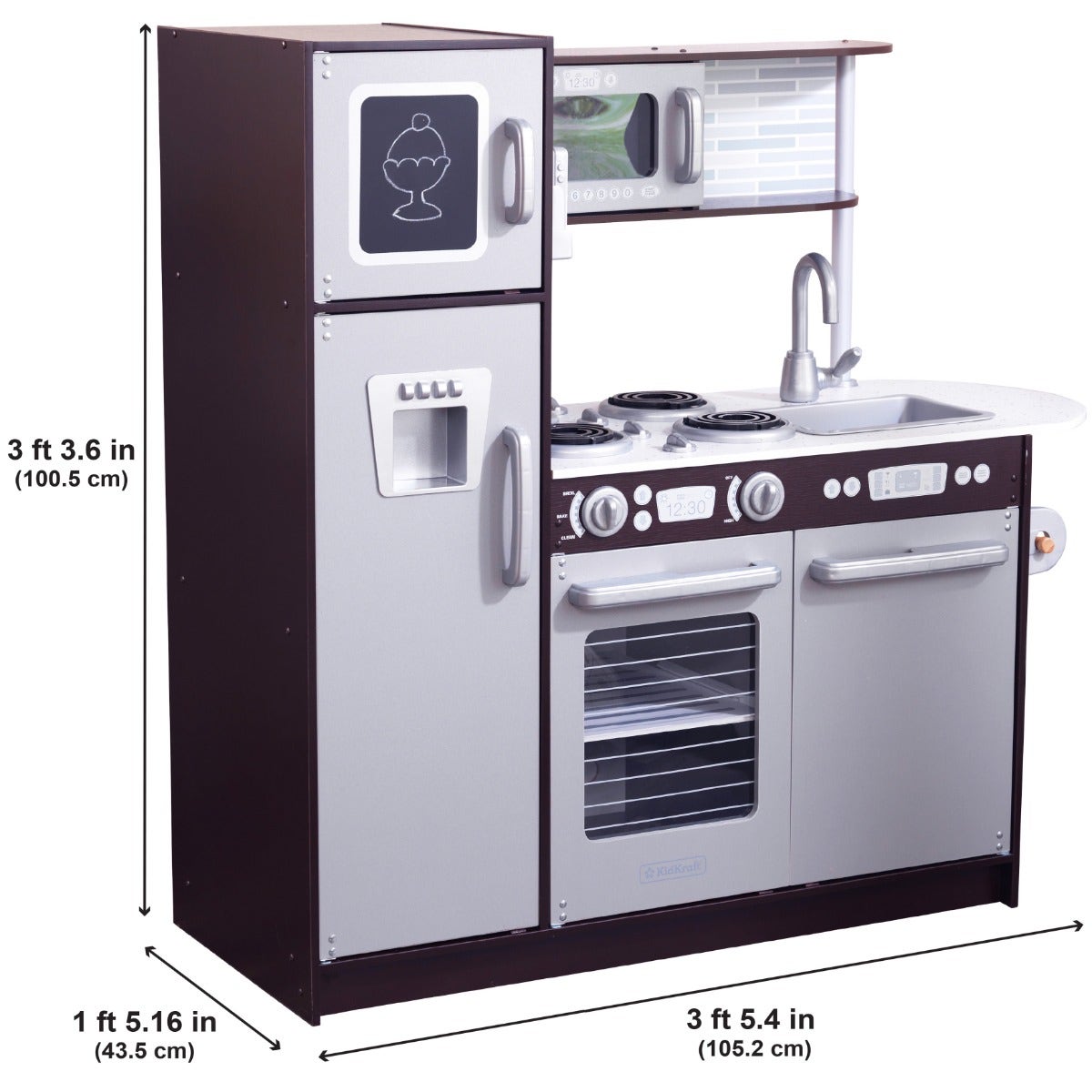 Kids Pretend Play Kitchen with Chalkboard and Toy Refrigerator - Espresso