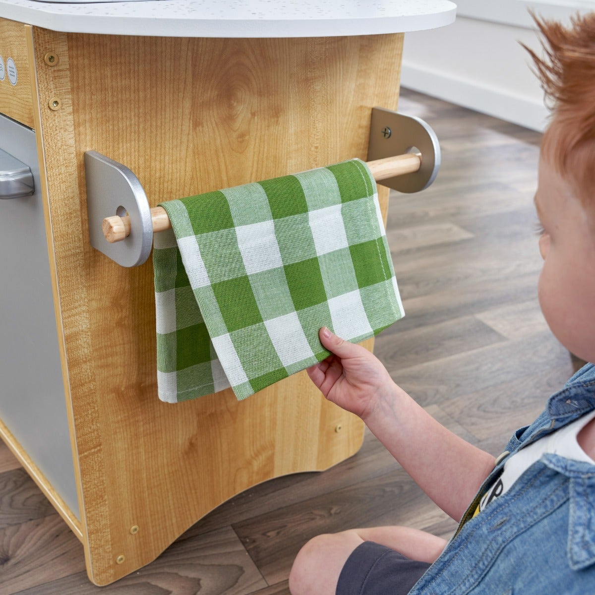 Kids Pretend Play Kitchen with Chalkboard and Toy Refrigerator - Natural