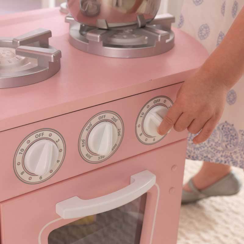 Kids Pretend Play Kitchen with Storage and Toy Refrigerator - Pink / White