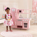 Kids Pretend Play Kitchen with Storage and Toy Refrigerator - Pink / White