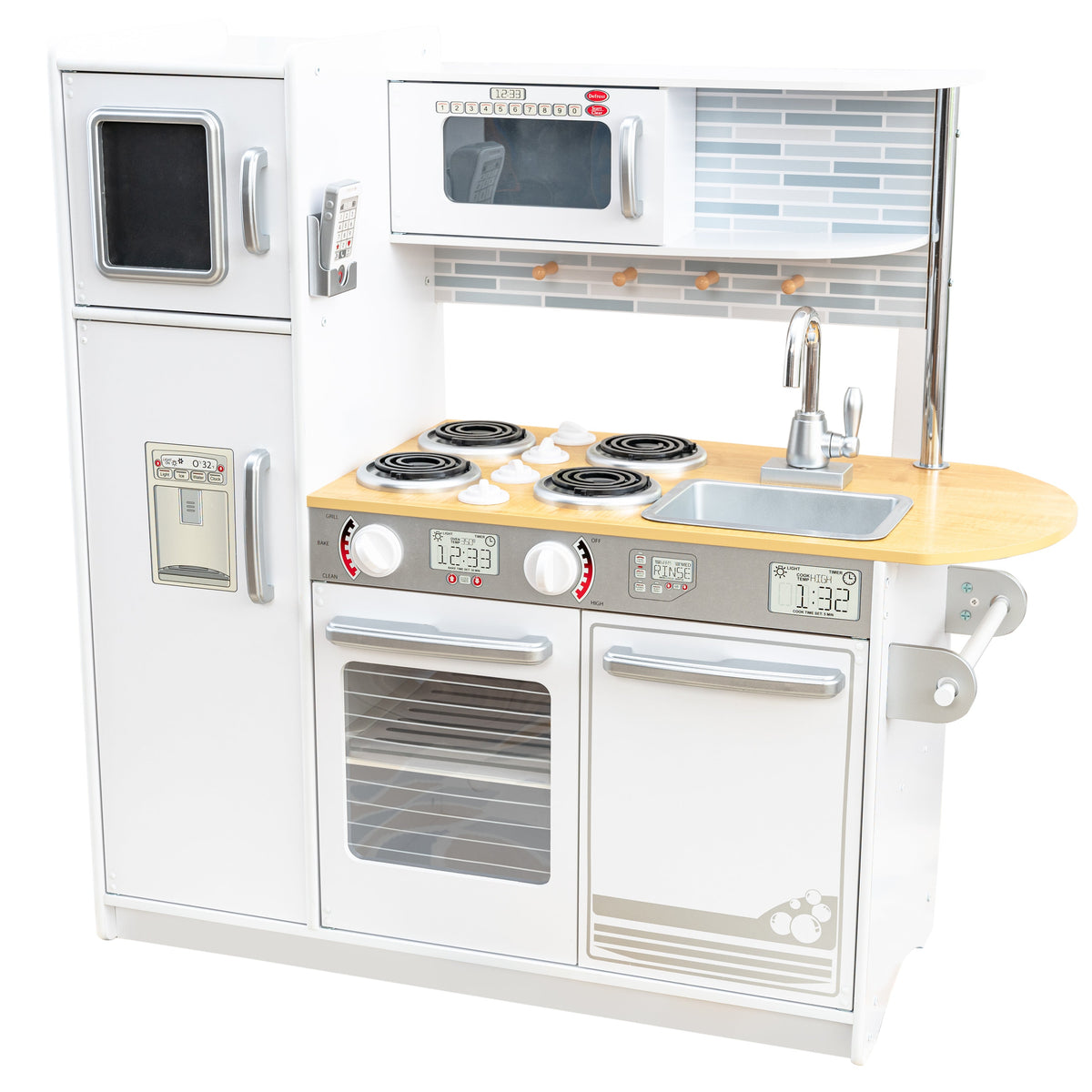Kids Pretend Play Kitchen with Chalkboard and Toy Refrigerator - White
