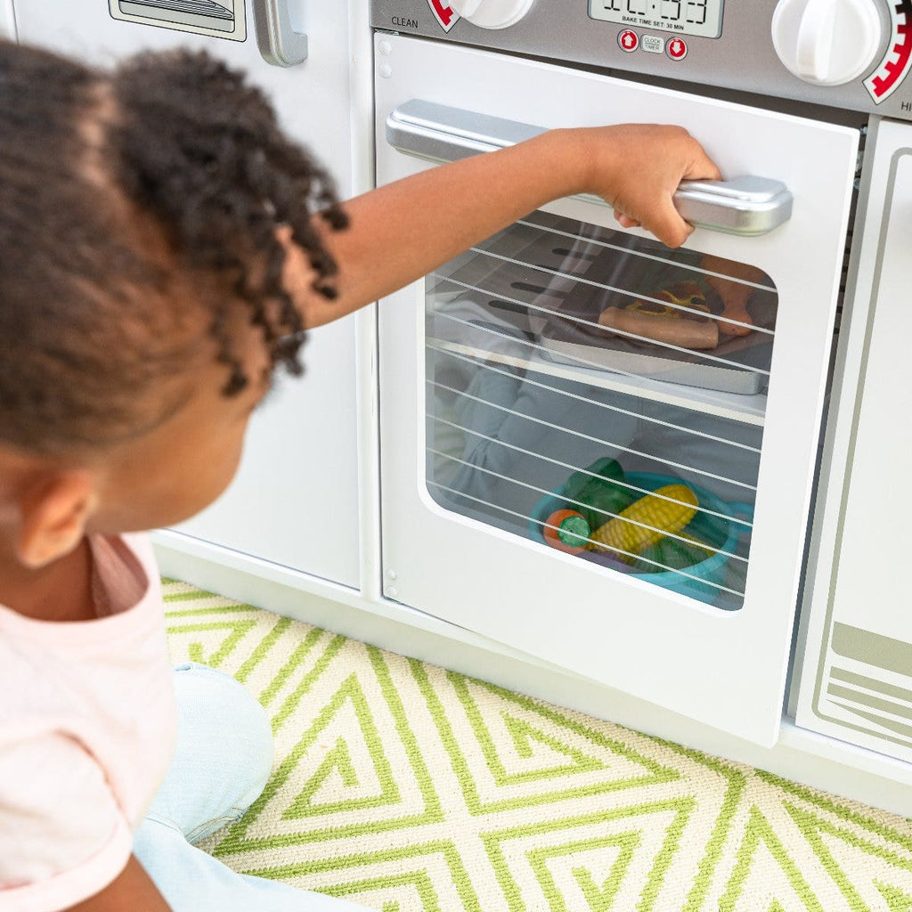 Kids Pretend Play Kitchen with Chalkboard and Toy Refrigerator - White