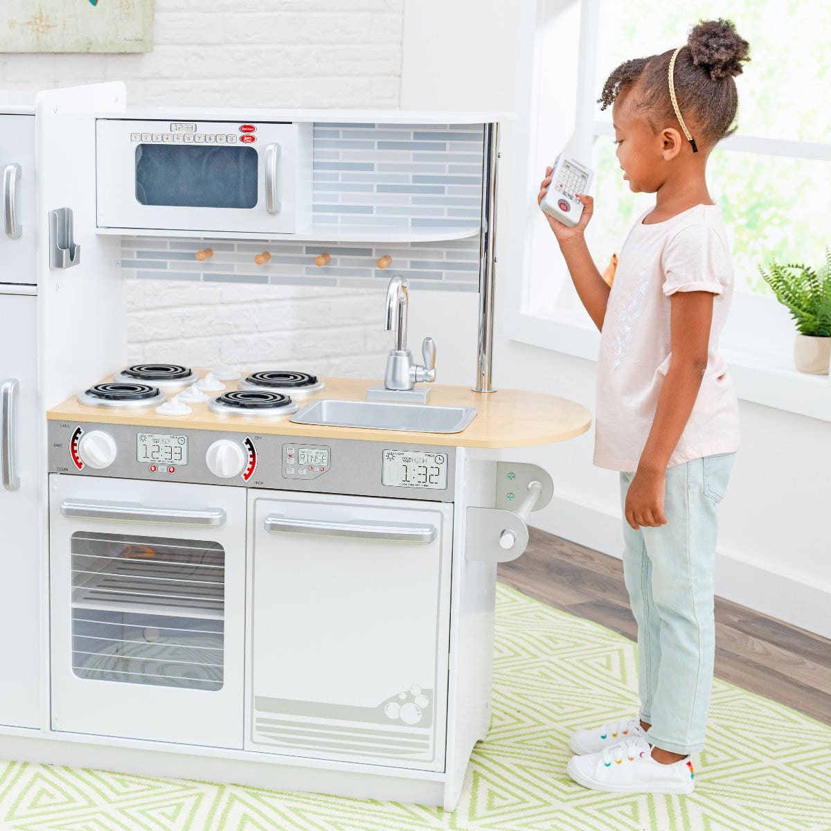 Kids Pretend Play Kitchen with Chalkboard and Toy Refrigerator - White