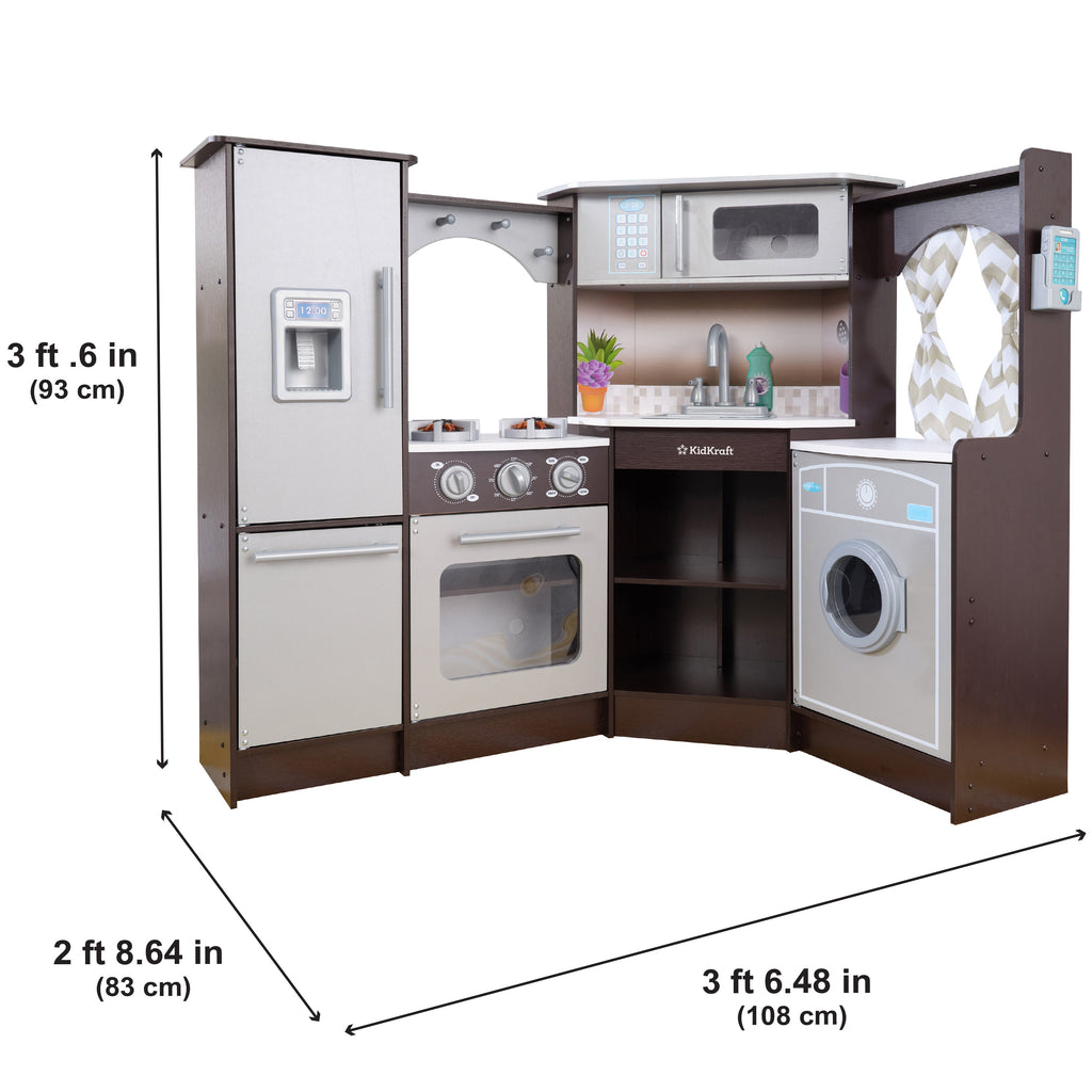 Corner Play Kitchen with Lights and Sounds and Storage - Espresso