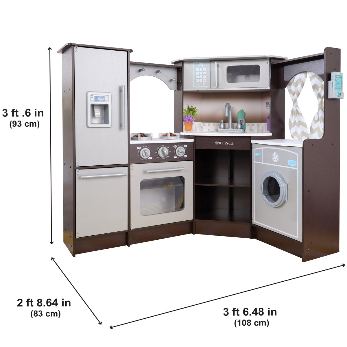 Corner Play Kitchen with Lights and Sounds and Storage - Espresso
