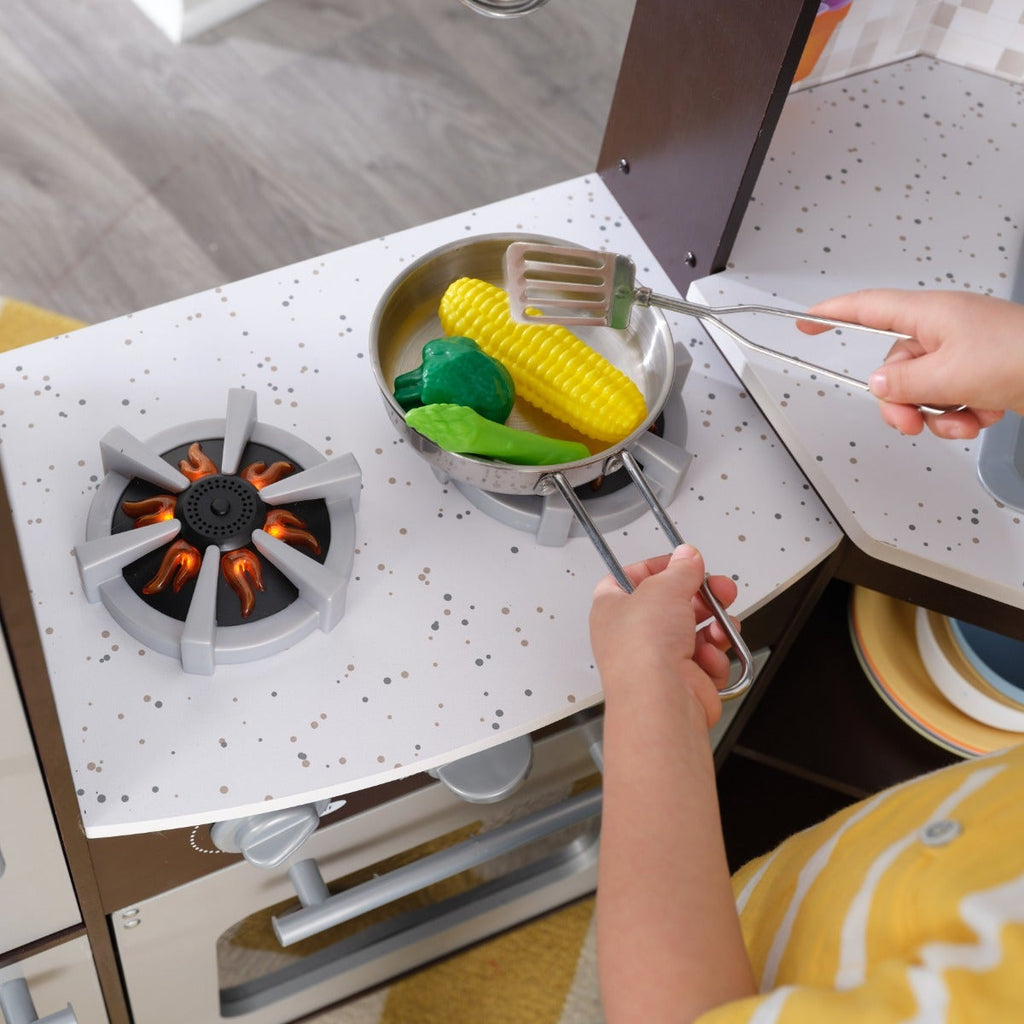 Corner Play Kitchen with Lights and Sounds and Storage - Espresso
