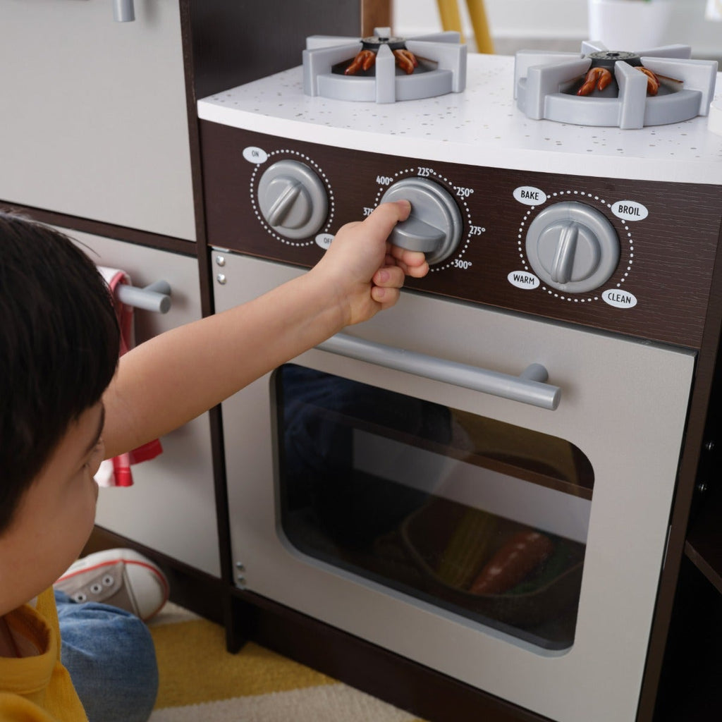 Corner Play Kitchen with Lights and Sounds and Storage - Espresso