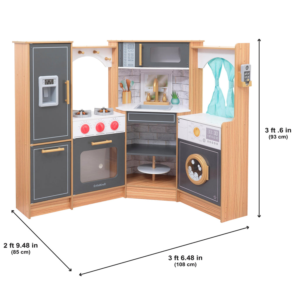 Corner Play Kitchen with Lights and Sounds and Storage - Natural