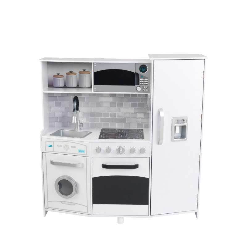 Kids Pretend Play Kitchen with Lights and Sounds and Toy Ice Maker - White