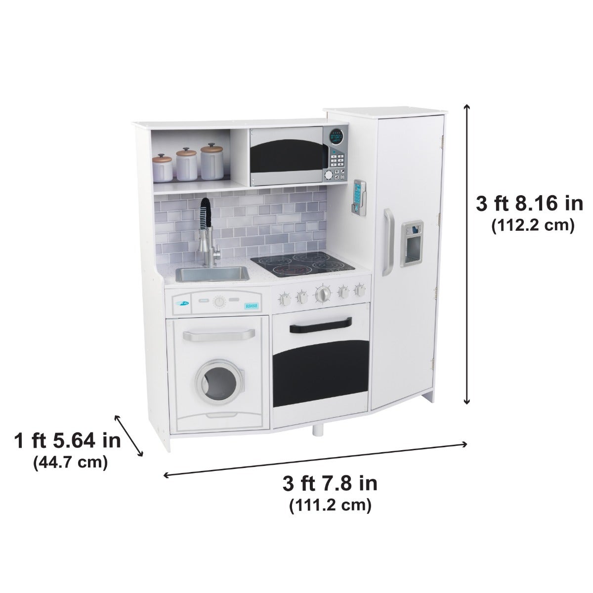 Kids Pretend Play Kitchen with Lights and Sounds and Toy Ice Maker - White