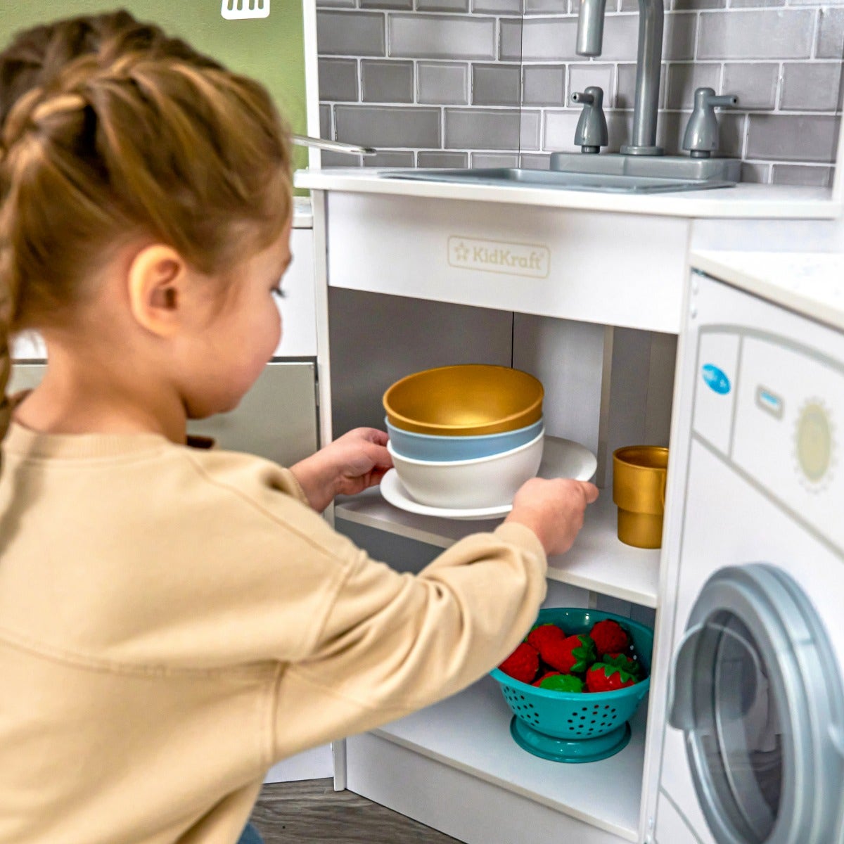 Corner Play Kitchen with Lights and Sounds and Storage - White