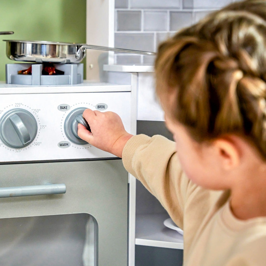 Corner Play Kitchen with Lights and Sounds and Storage - White