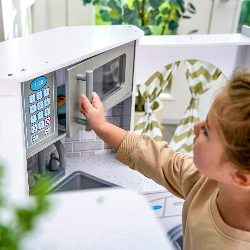 Corner Play Kitchen with Lights and Sounds and Storage - White