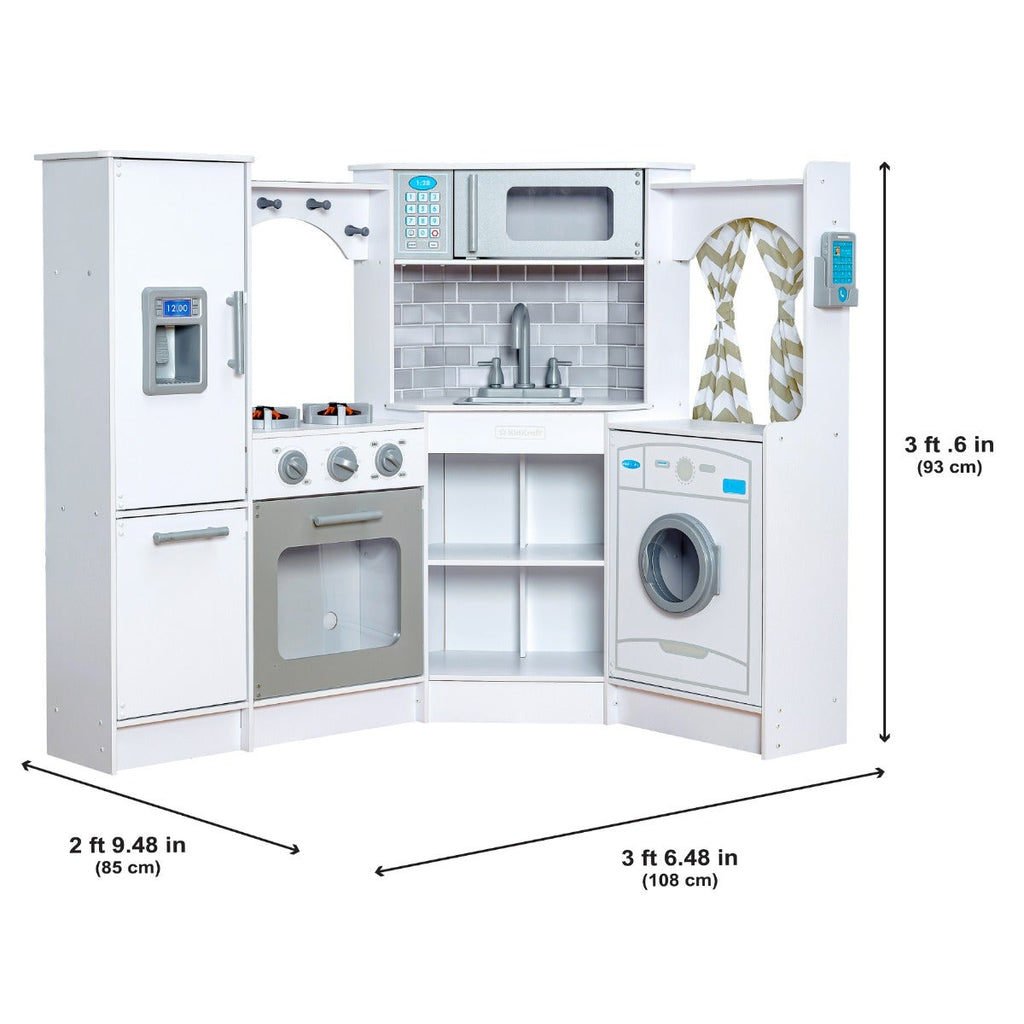 Corner Play Kitchen with Lights and Sounds and Storage - White