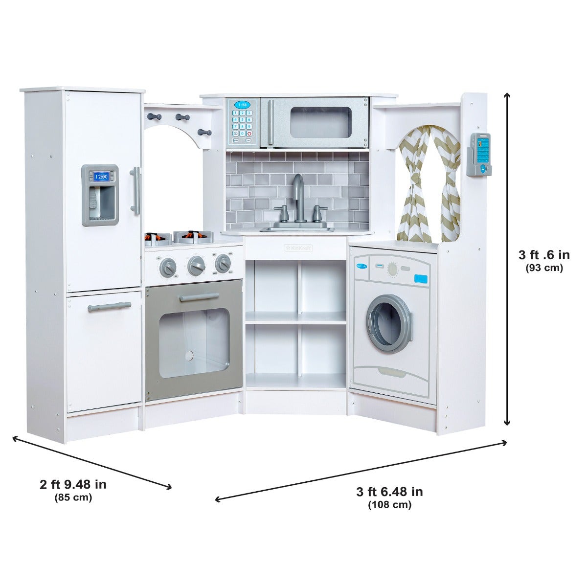 Corner Play Kitchen with Lights and Sounds and Storage - White