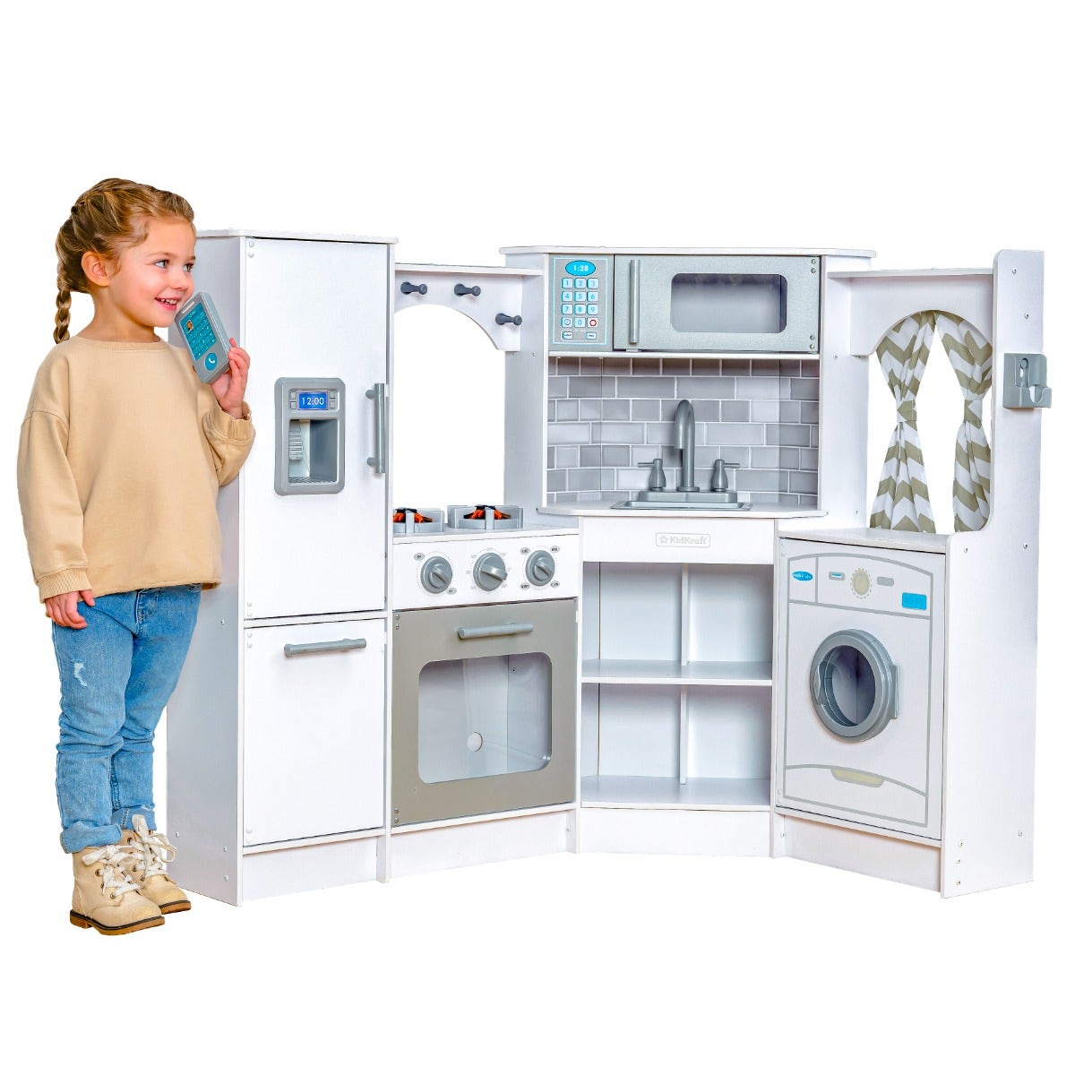 Corner Play Kitchen with Lights and Sounds and Storage - White