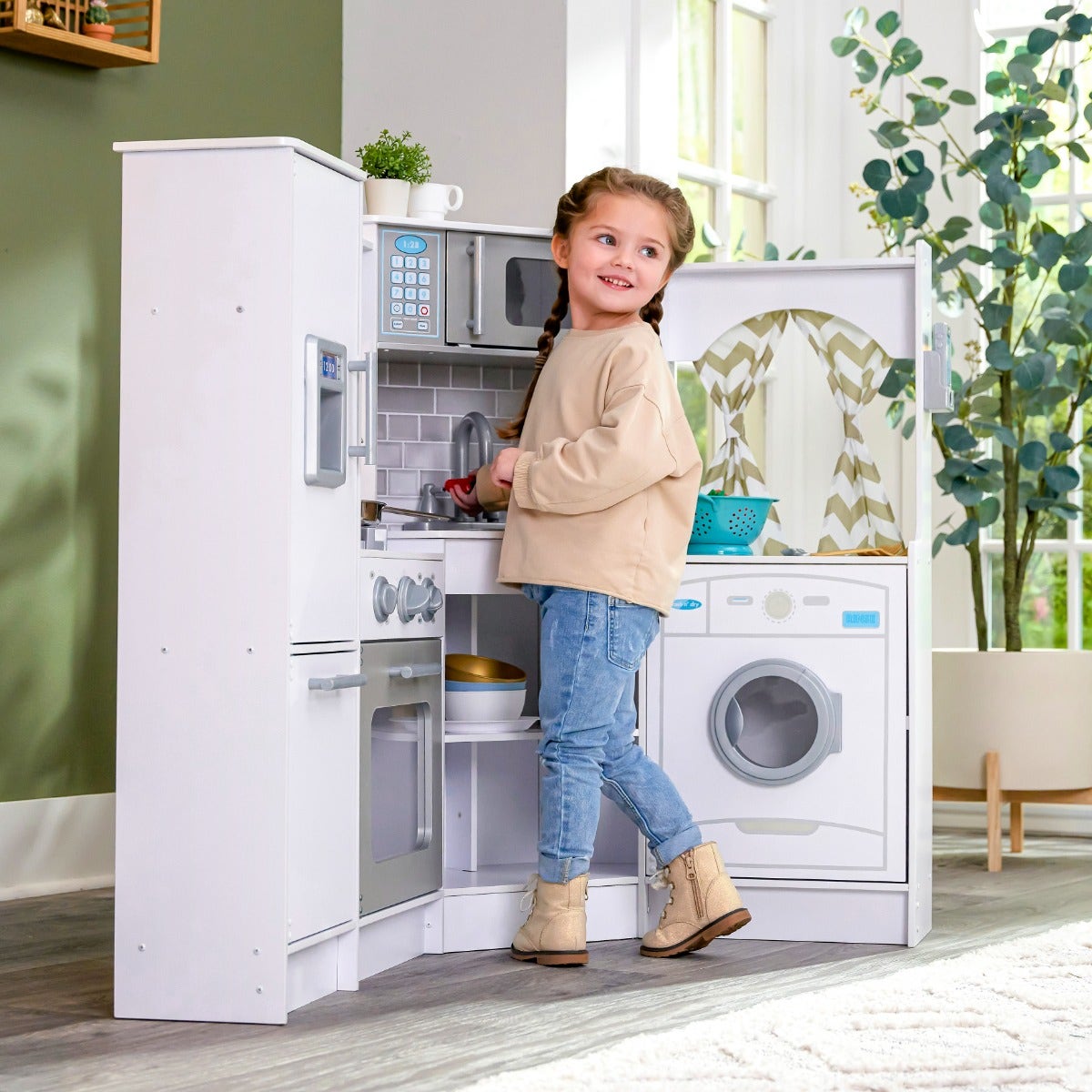 Corner Play Kitchen with Lights and Sounds and Storage - White
